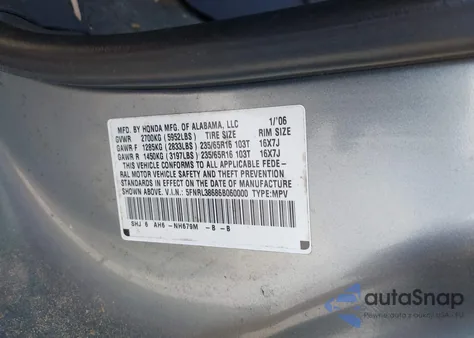 2006 Honda Odyssey Ex-L z USA, uszkodzony, nr VIN 5FNRL38686B060000